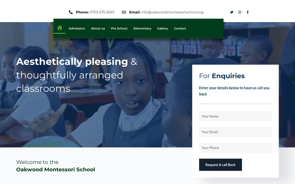 Oakwood Montessori School website landing page